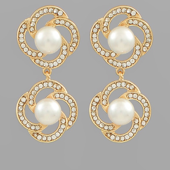 Pearl Stud Double Knot Drop Earrings - Picture 1 of 1